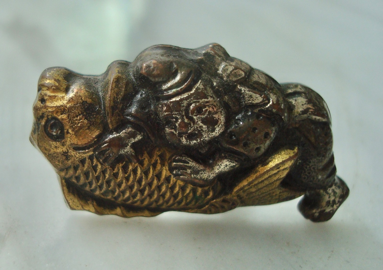 Vtg Menuki SHAKUDO Japanese Mixed Metal Sterling SILVER KOI Figural CUFFLINKS