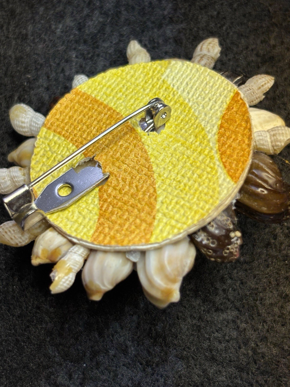 Vtg Artisan Made Natural Seashell Brooch Floral Design Multicolor 2” W/ Box