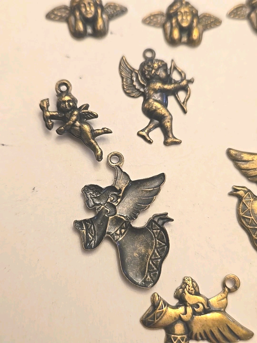 Vintage Cherub Heart Charm Lot Statement Necklace Victorian Revival Romantic