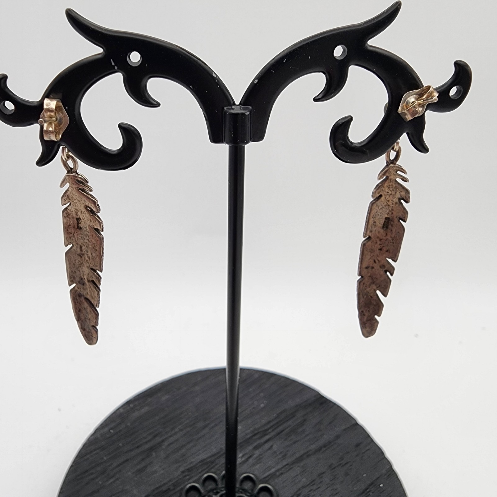 Vintage 925 Sterling Silver Southwestern Feather Dangle Drop Post Back Earrings