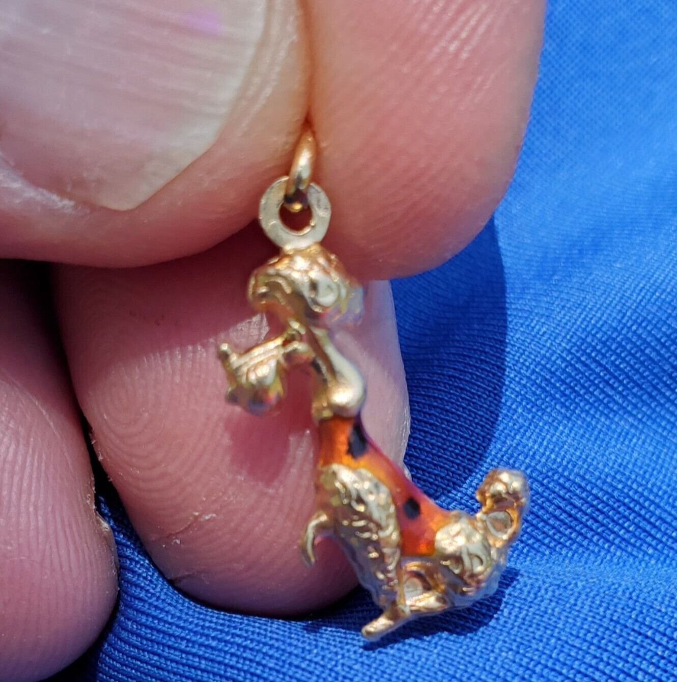 Original 14K GOLD Dog Pendant Exotic Rare Poodle Enamel Vest k9 Charm Medallion