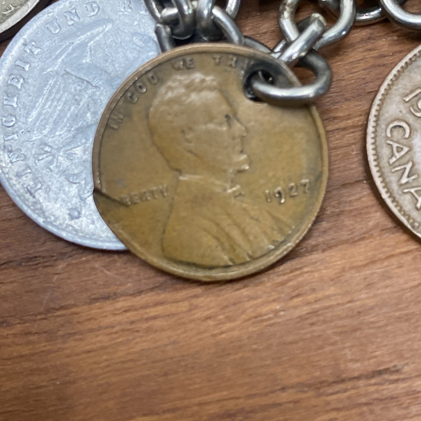 Vintage International Coin Bracelet Barber Dime Silver Reichspfenning