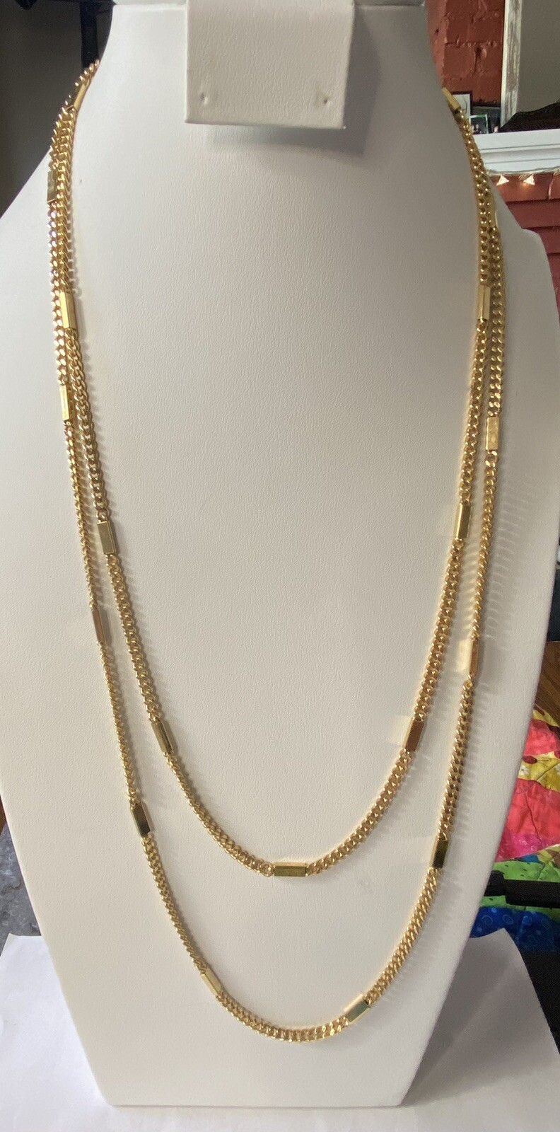 Vintage Trifari Gold Tone Bar Link Station Chain Opera Length Necklace 53.5