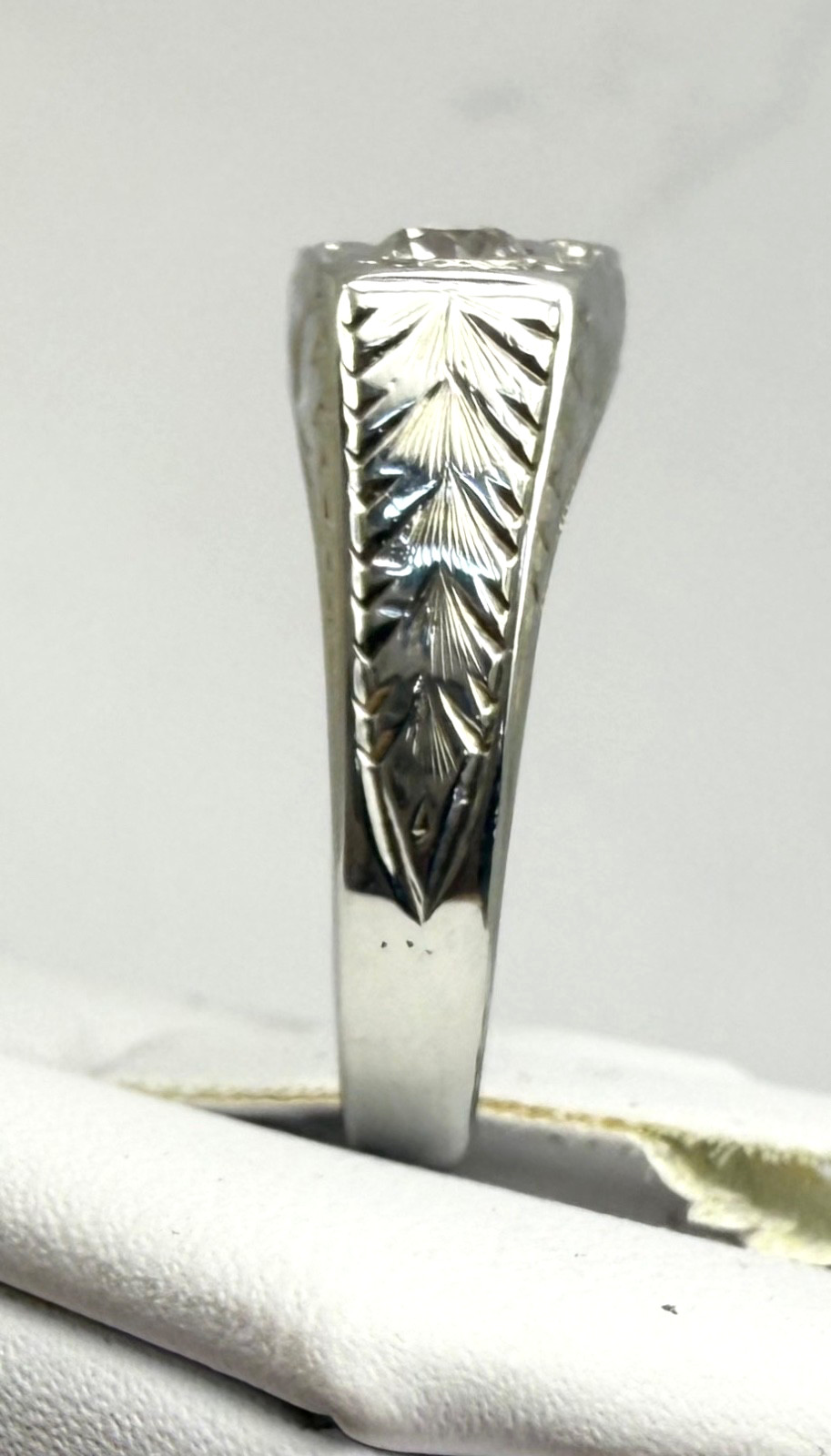 Antique 3 Old European Cut Diamond Ring 18 K White Gold w/Card Appraisal 8.5