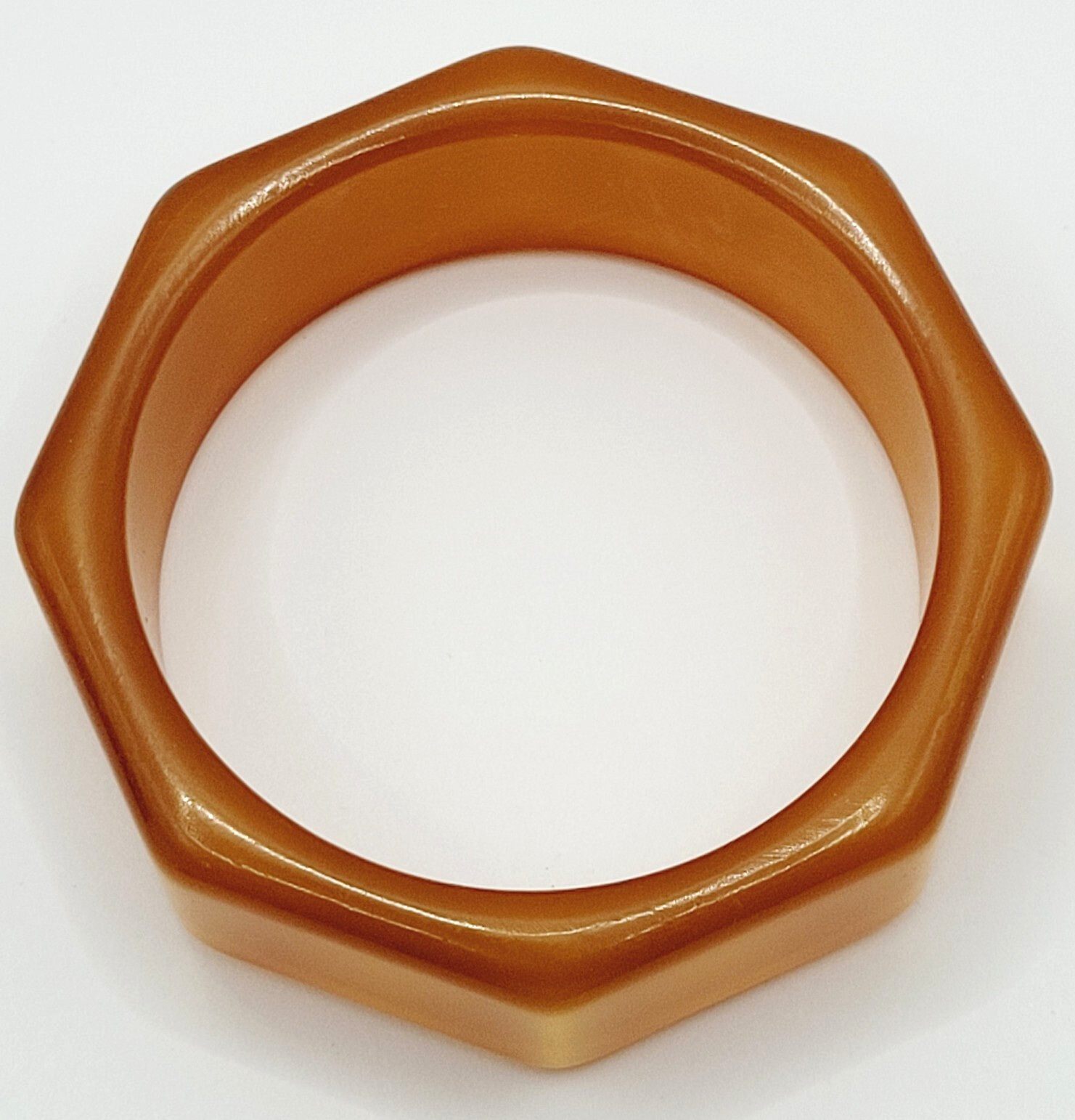 Orange Lucite Thick Chunky 8 Sided Nut Shaped Vintage 1980s Bangle Bracelet