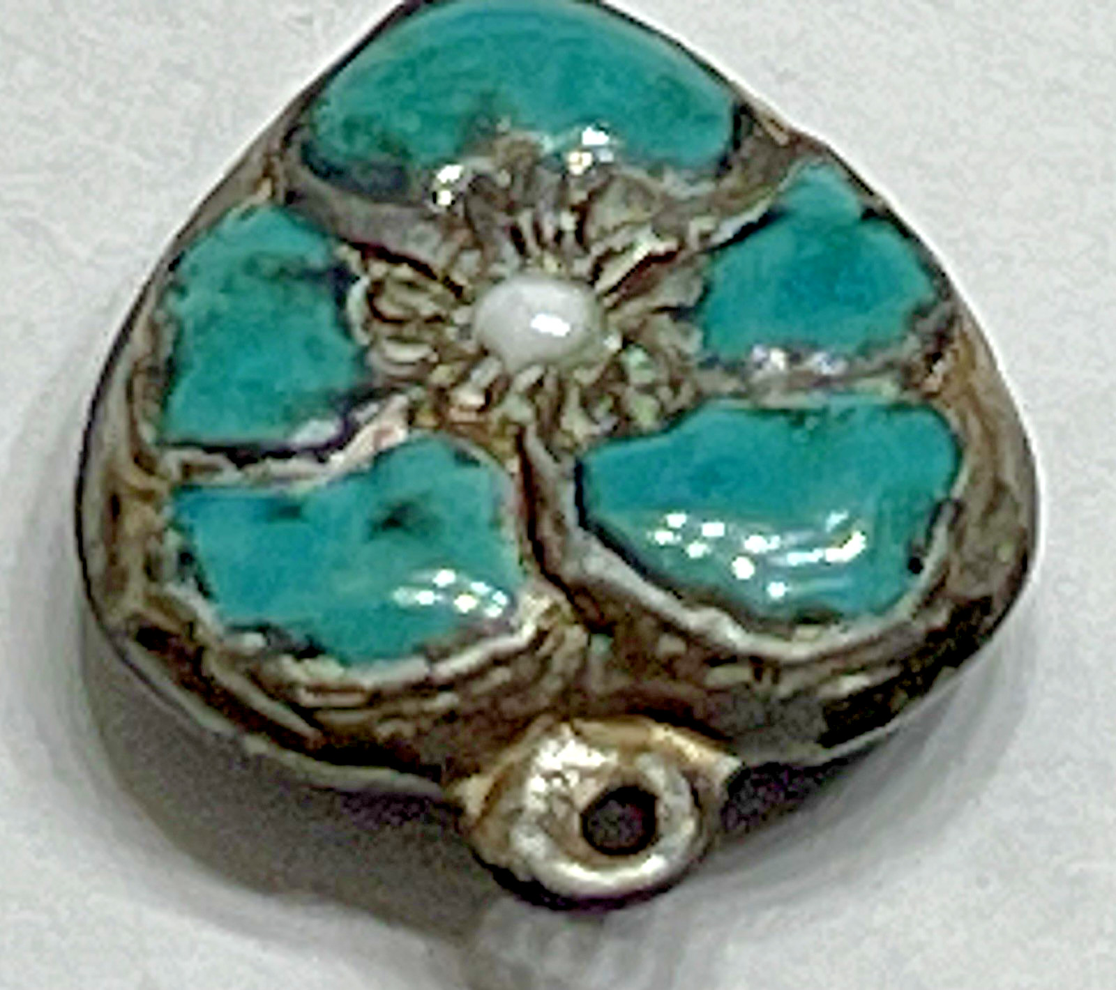 Sterling Silver Heart Flower Charm Puffy Enamel Pansy 925 Vintage Stamped Blue