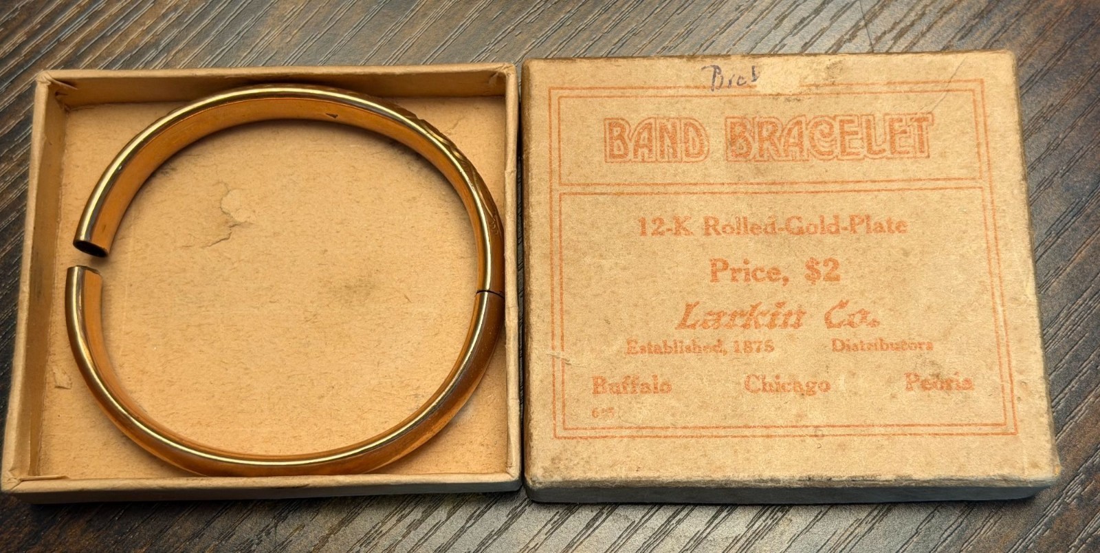 Victorian Totten Sommer 12K Rolled Gold Plate Band Bracelet Larkin Box -READ AI
