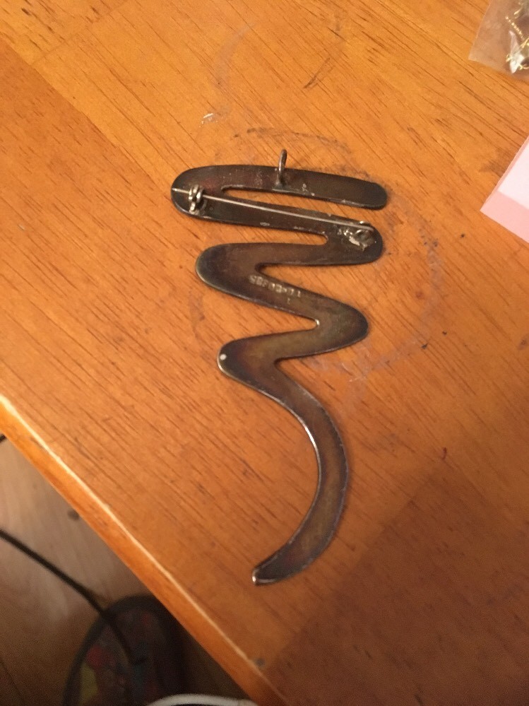 VTG SILVER MODERNIST SQUIGGLE PIN/BROOCH PENDANT 3-1/4″ TE-20 325