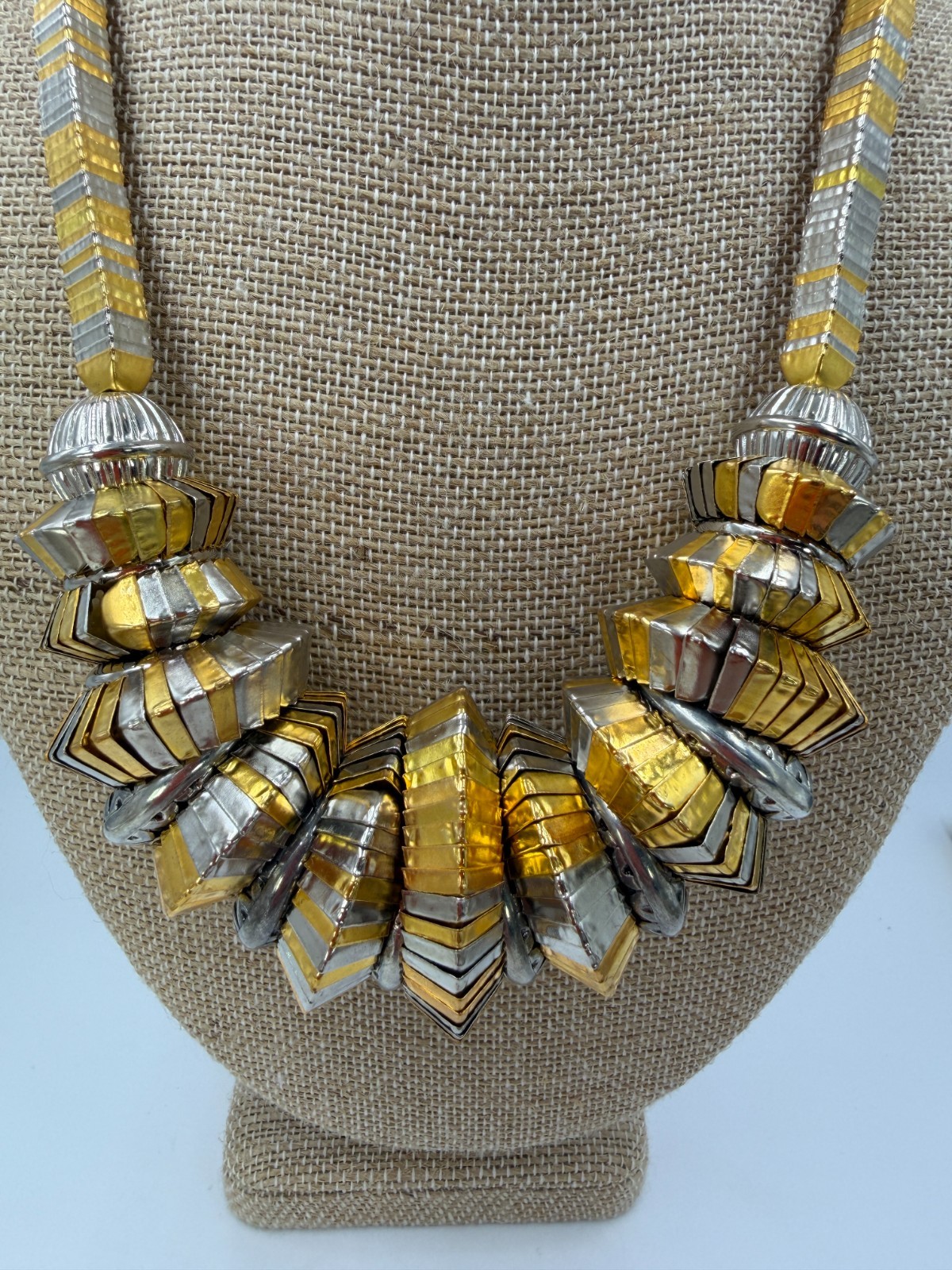 Vintage Necklace Mixed Metal Chunky Statement Coil Industrial Chic 21 inches