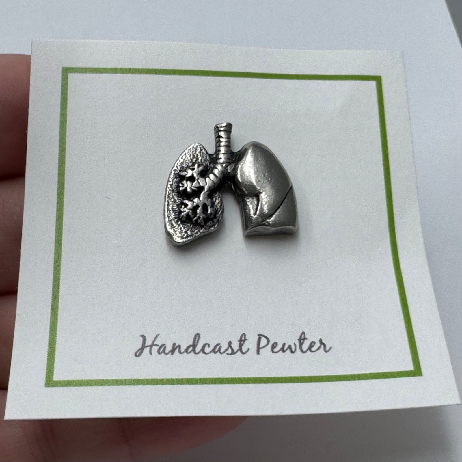 Vintage Handcast Pewter Lungs Anatomy Medical Lapel Pin Tie Tack