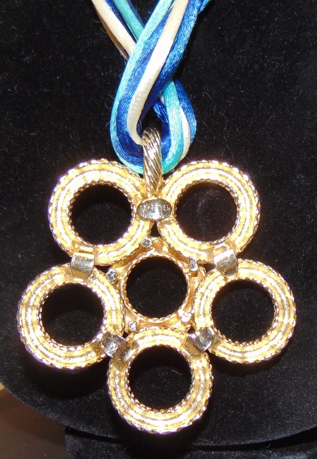GAY BOYER 5 Ring Pendant Blue Strand Necklace