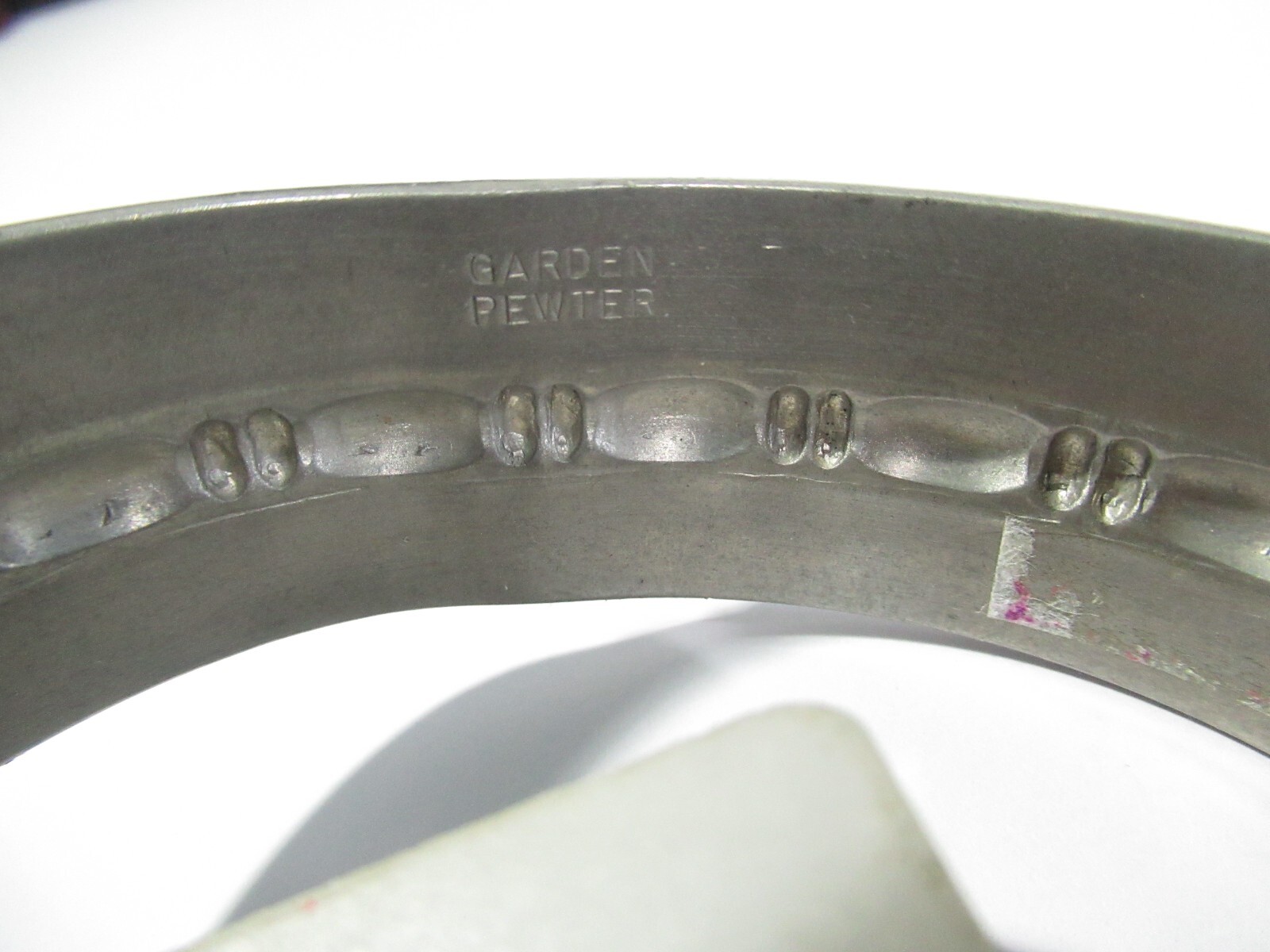 Mens or Large Size Cuff Bracelet Silver Tone Signed Garden Pewter