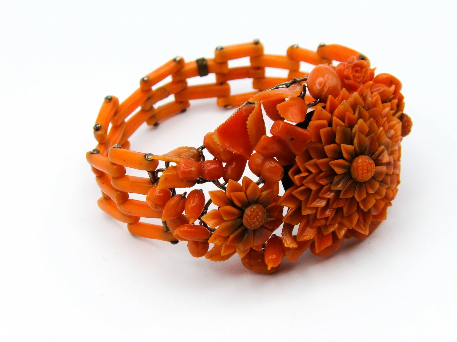 Old Real Antique Natural Coral Beads Necklace Earrings Bracelet Brooch Set 12K !