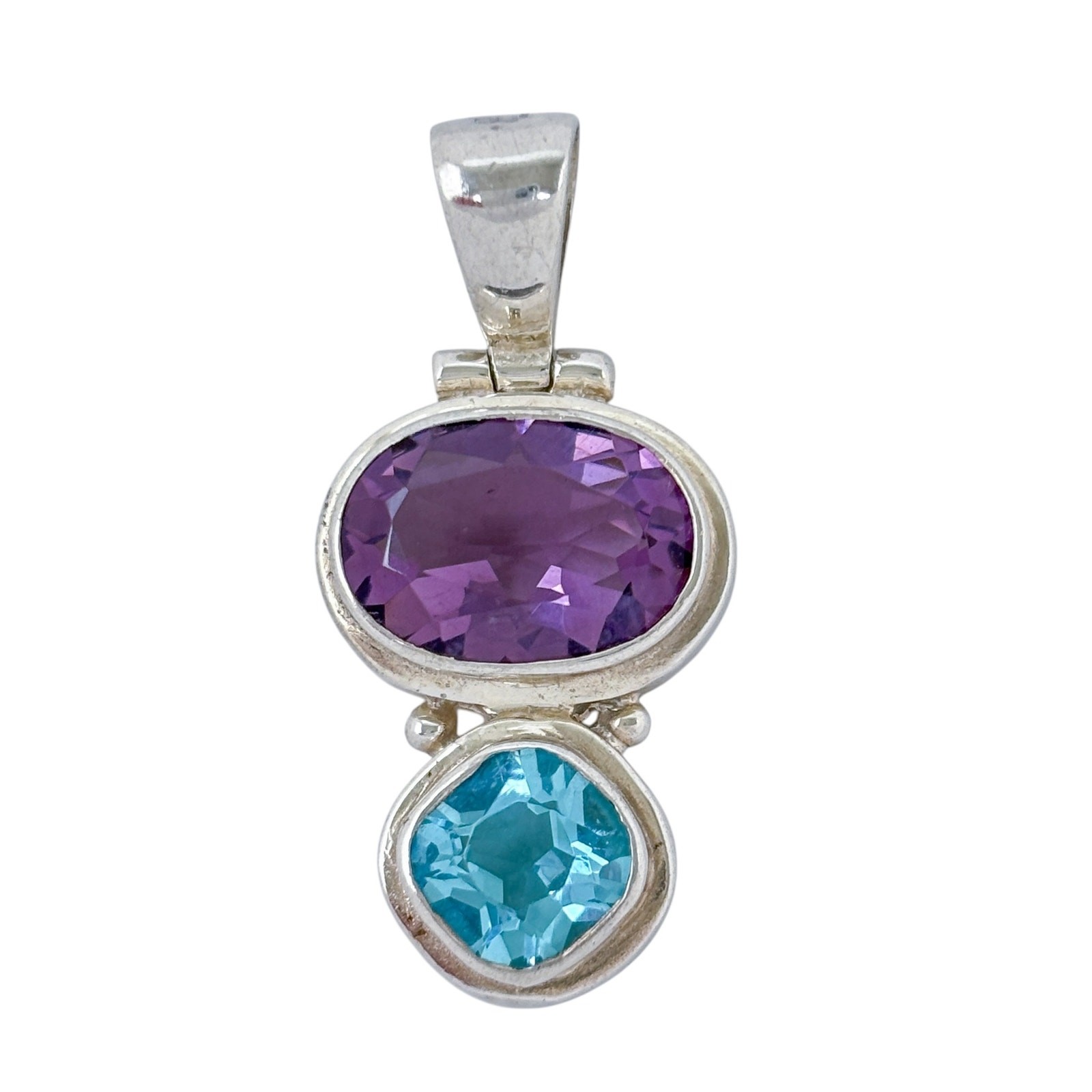 Vintage Sterling Silver 925 Blue & Purple Glass Pendant