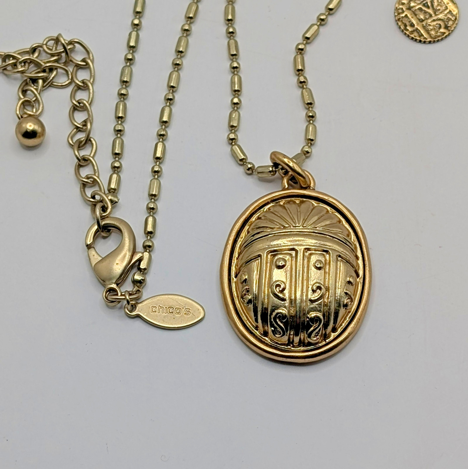Vintage Scarab Egyptian Revival Station Chain Pendant Necklace