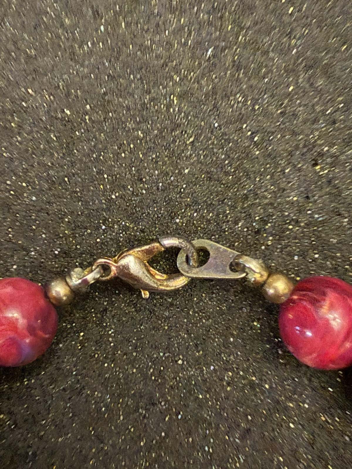 Vintage Magenta, Orange, Pink, Gold Glass, Beaded Necklace