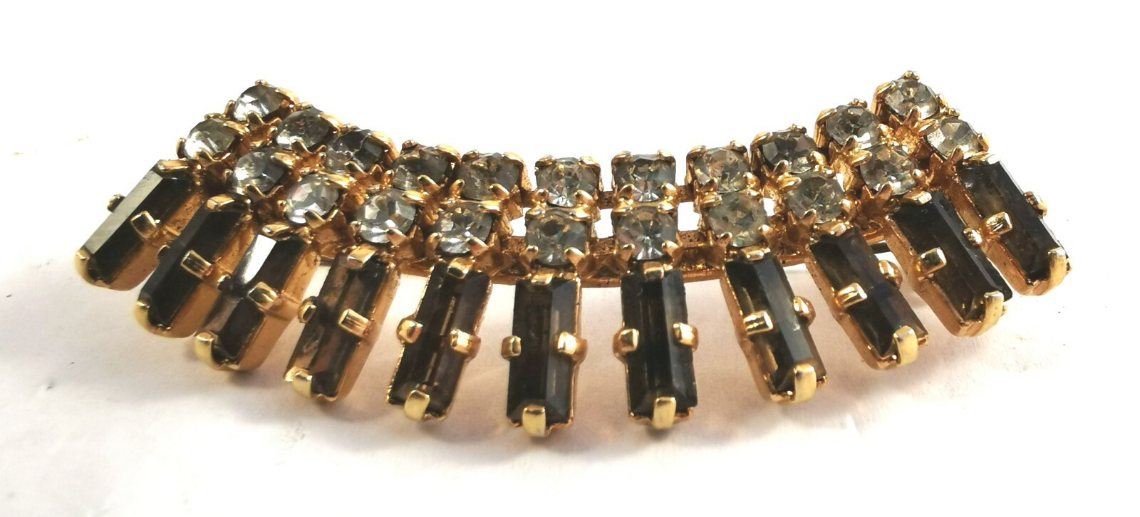 Brooch Vintage Czech Pin Glass Rhinestone Art Deco Gilded Brass Handmade Brooch