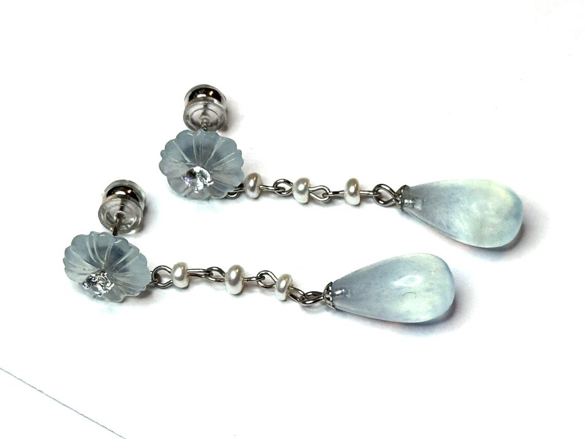 aquamarine earrings natural fresh water pearls 925 Sterling silver