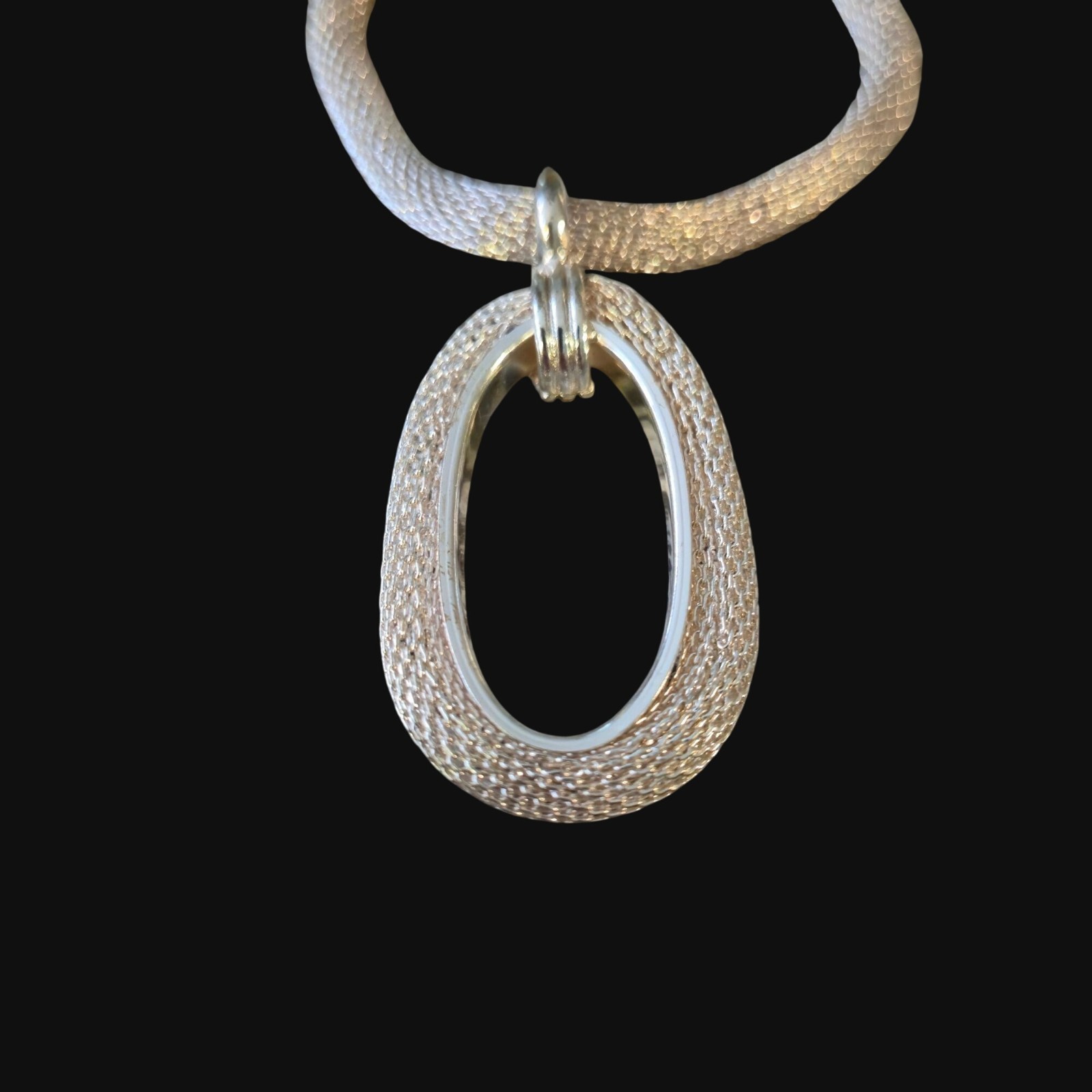 Vintage Crown Trifari Mesh Necklace & Earrings Silver Tone Modernist Mid century