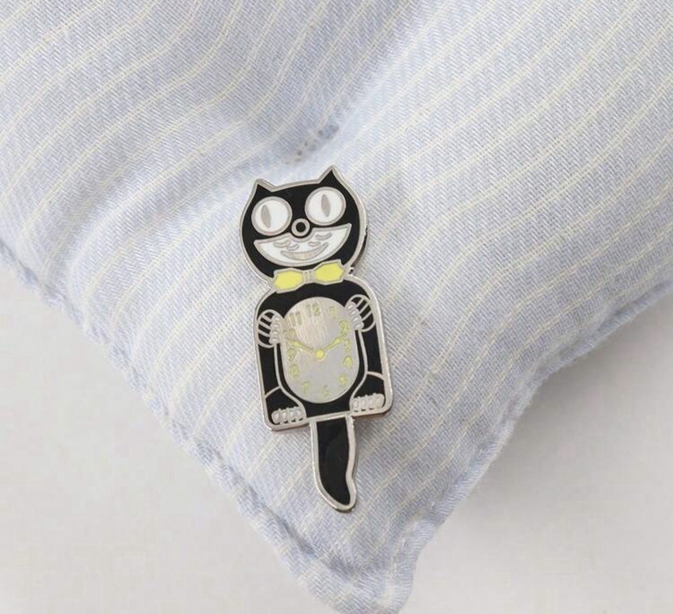 Black Cat Clock Enamel Pin Vintage Style Kit Cat Inspired Brooch