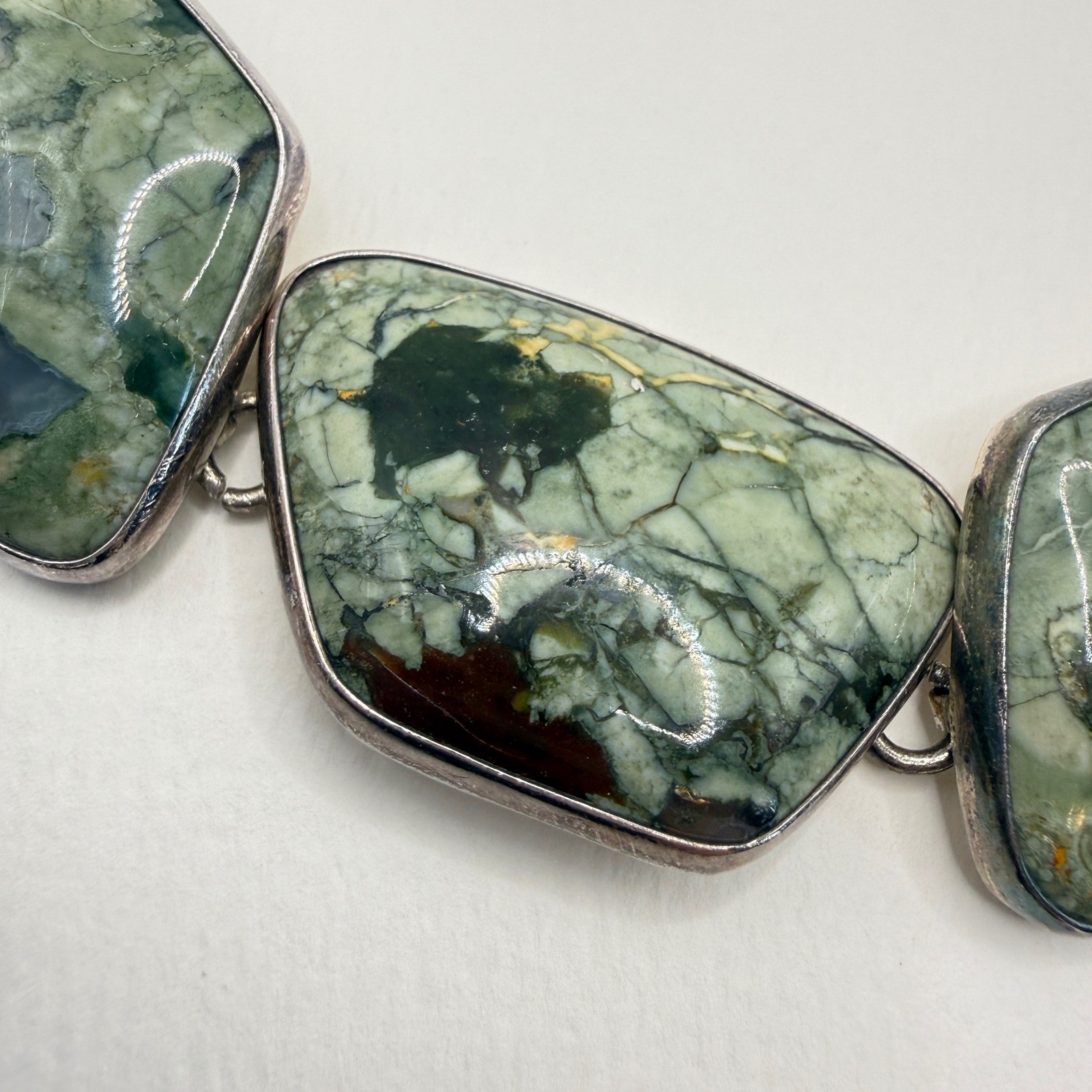 Citlal Castillo Rhyolite Jasper Toggle Bracelet Mexican Sterling Silver Chunky