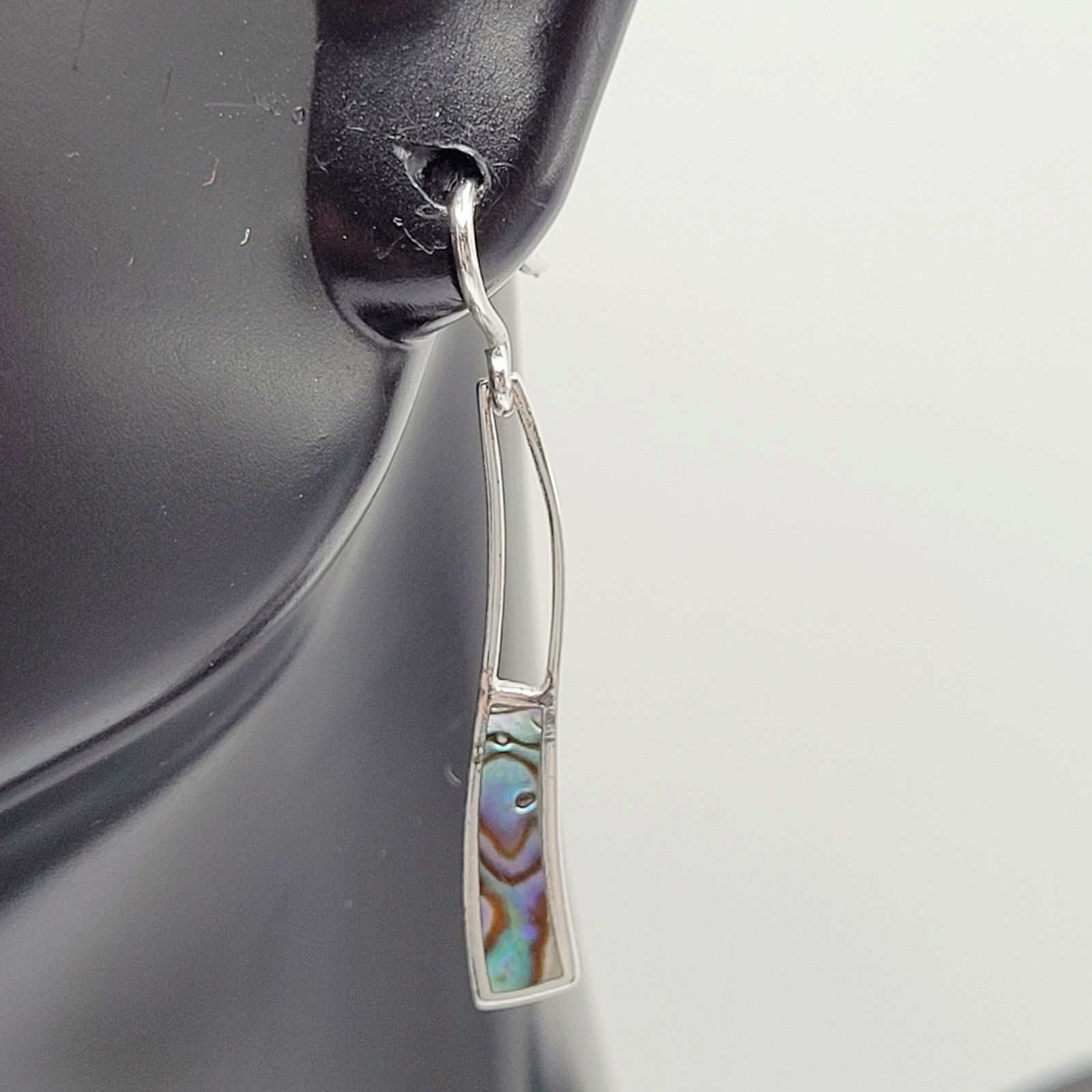 Iridescent Paua Shell Ocean Wave SU 925 Thailand Dangle Pierced Hook Earrings