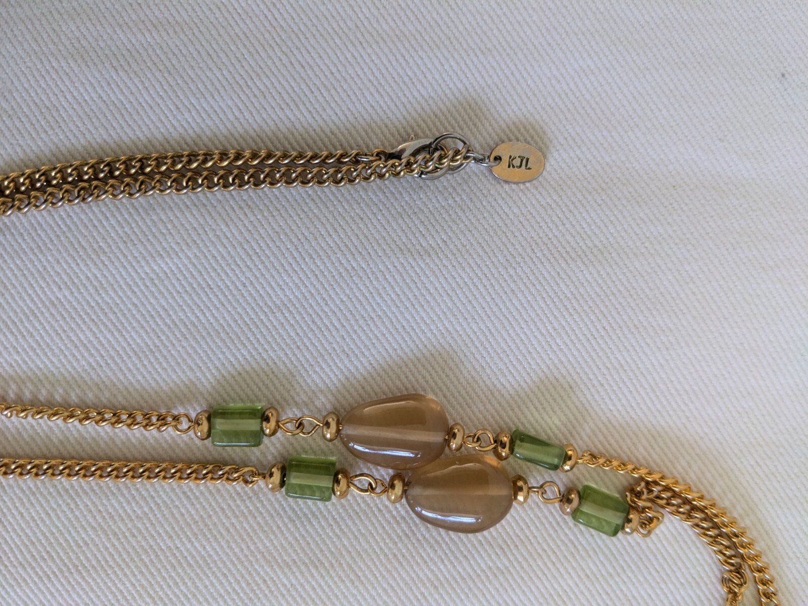 Kenneth Jay Lane Signed KJL Lucite Rhinestone Gold Tone Y-Necklace with Tassel