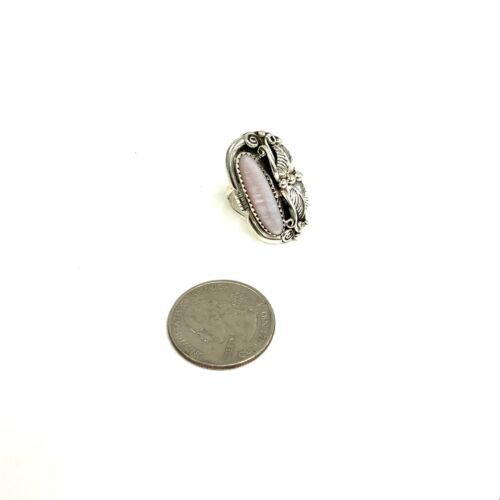 Vintage Sterling Silver Native American Navajo MOP Shell Stone Feather Ring sz 6