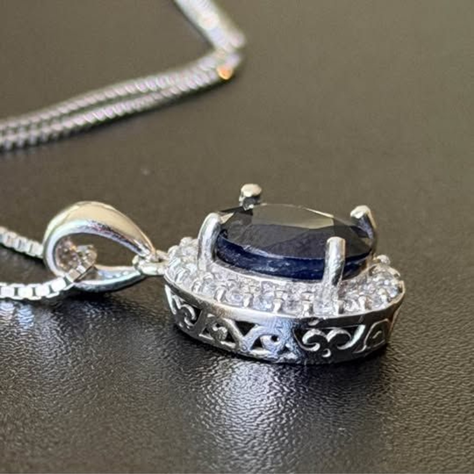 Sterling Silver Sapphire and CZ Necklace