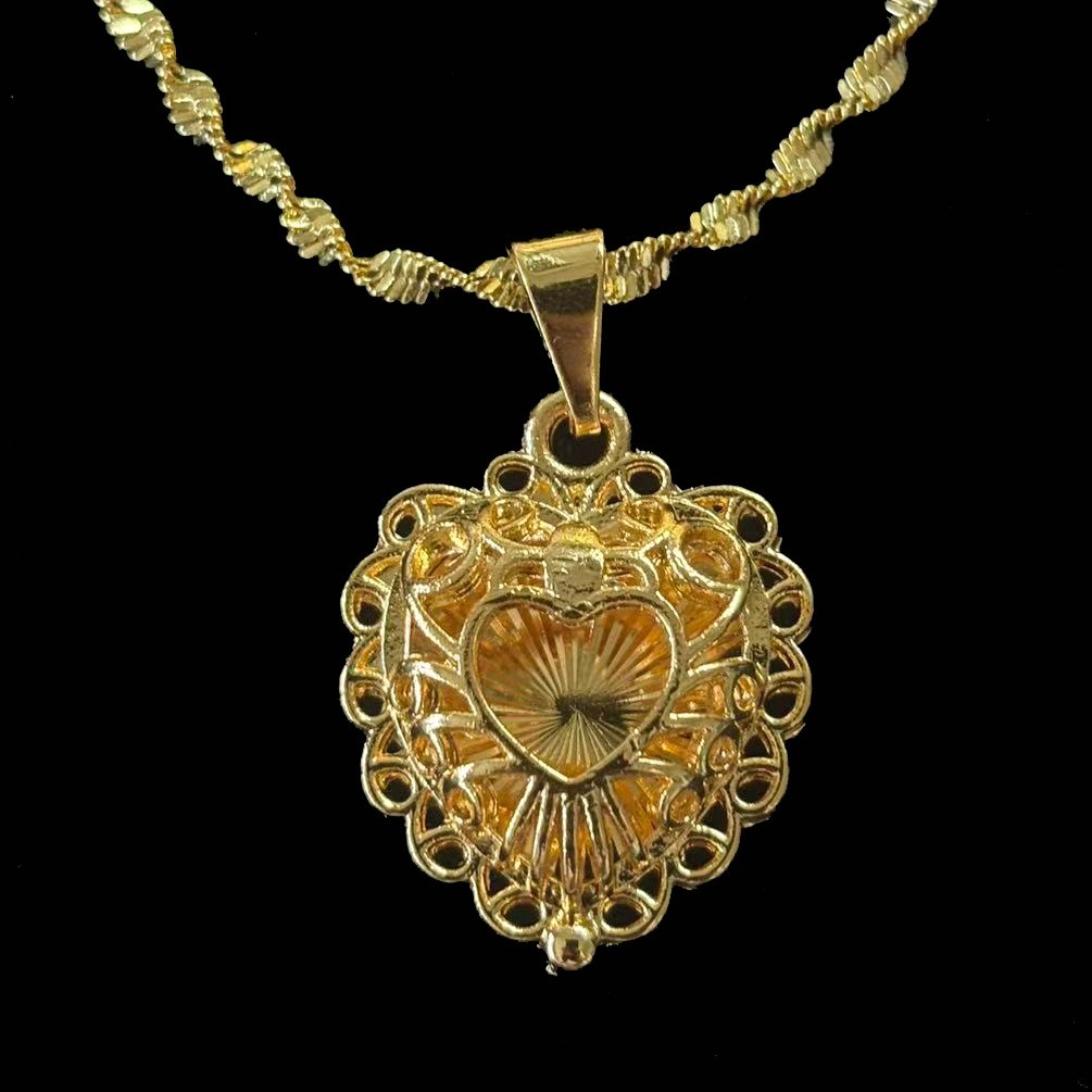VTG Gold-plated (NOT SURE) Hollowed-out Heart Pendant Necklace, marked ‘999’