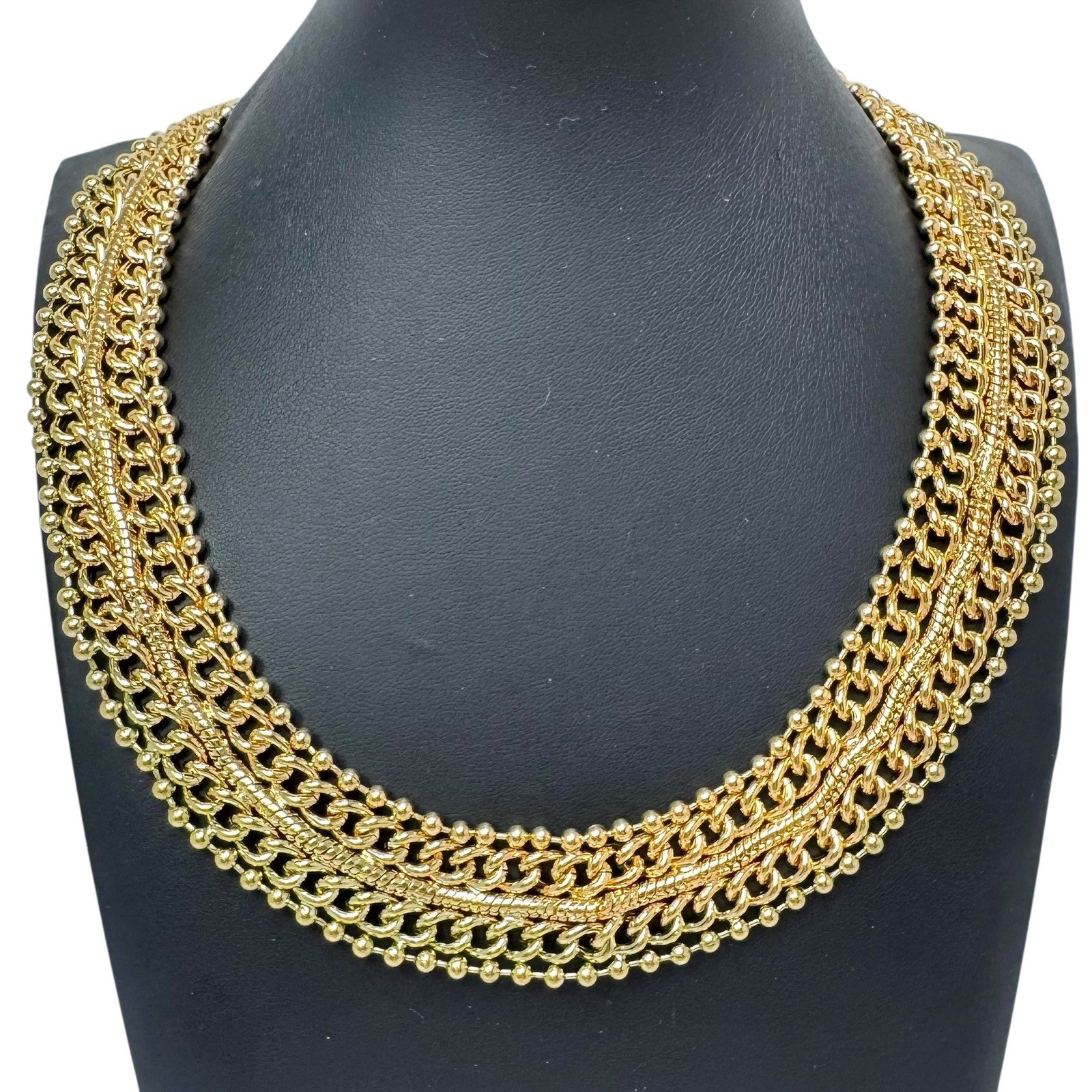 Vintage Gold Tone Cleopatra Necklace Multi Chain Styles Statement 18”