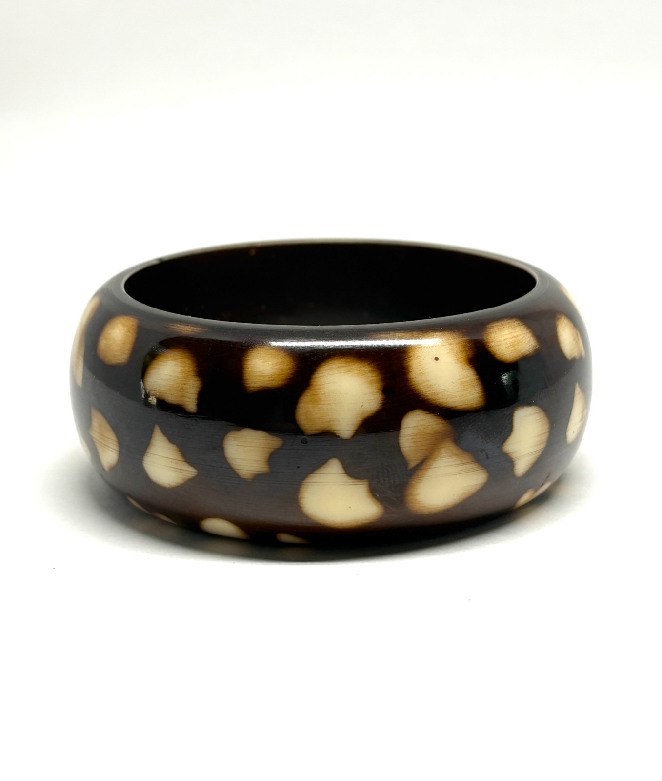 Vintage Chunky Animal Giraffe Print Brown White Acrylic Wide Bangle Bracelet