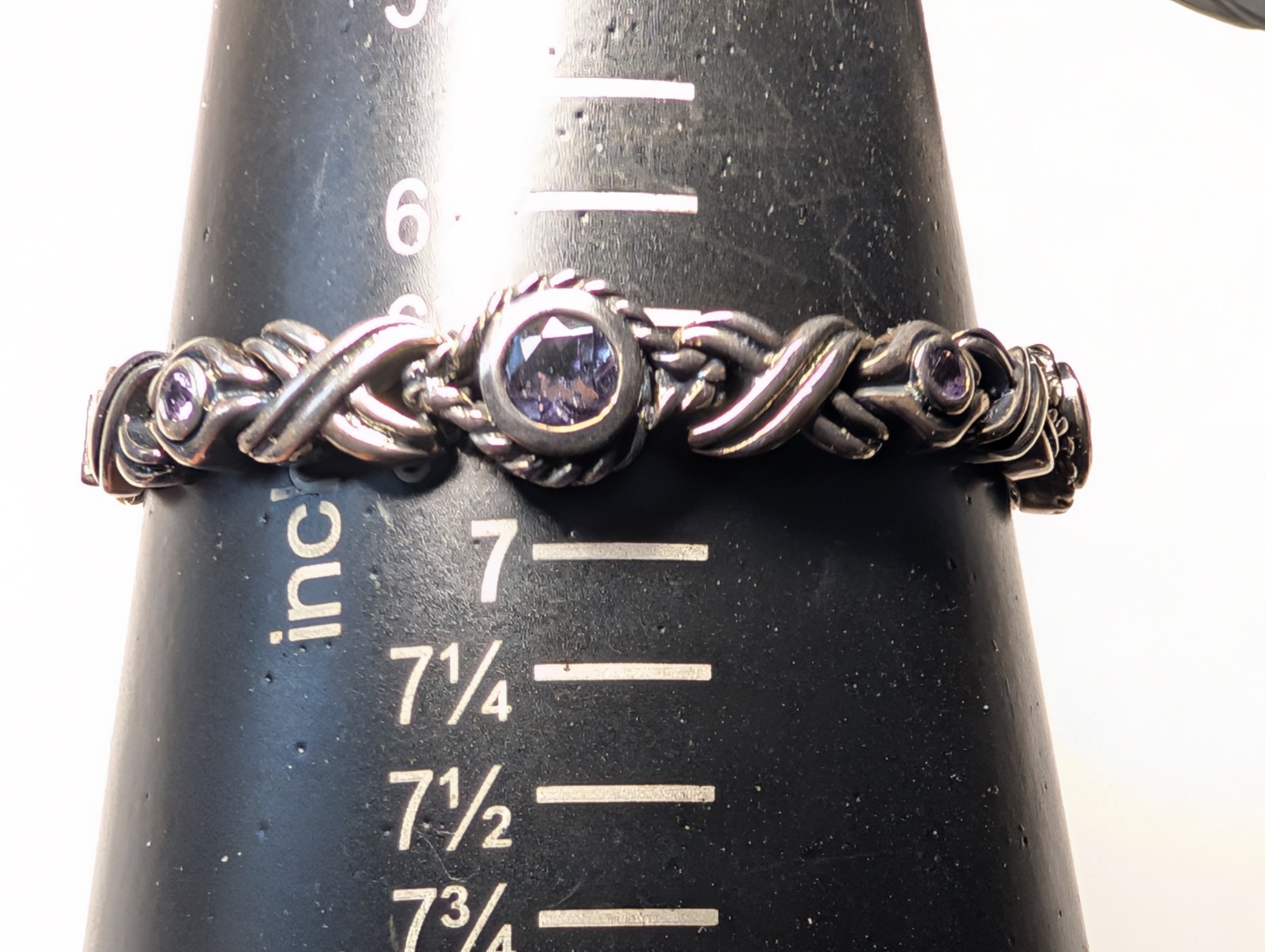 VINTAGE STERLING SILVER AMETHYST BRACELET ABOUT 7 1/16″ LONG