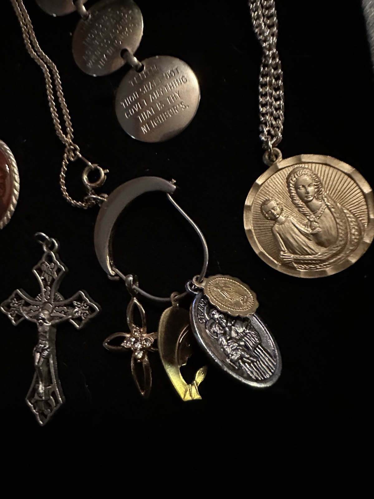 Vintage To Now Estate Costume Jewelry Lot Catholic Religious Crosses Saints Etc