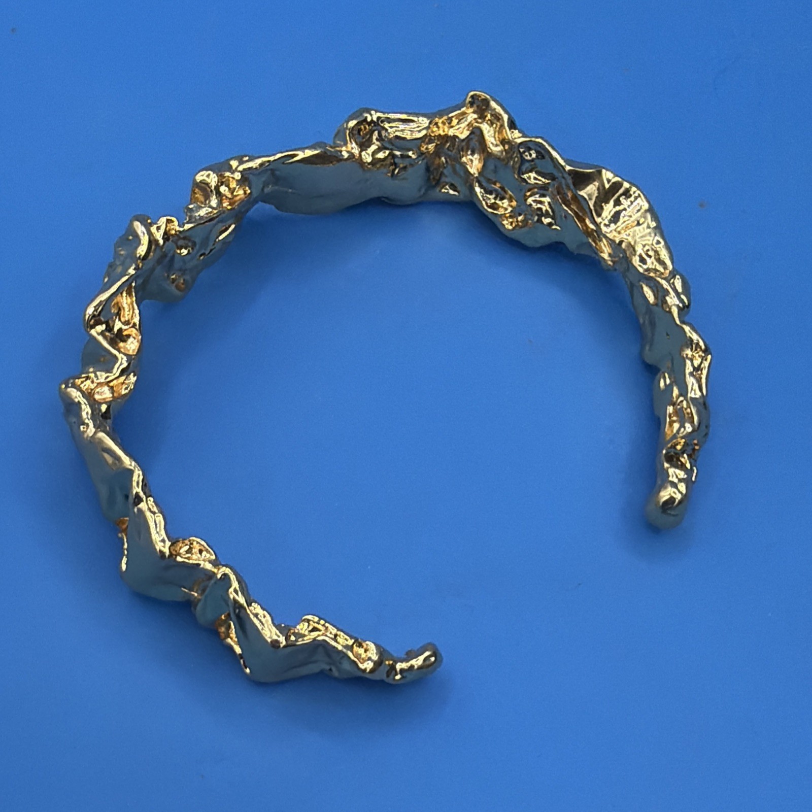 24K Gold Plated Sculptural Bracelet – Textured Molten Metal Design