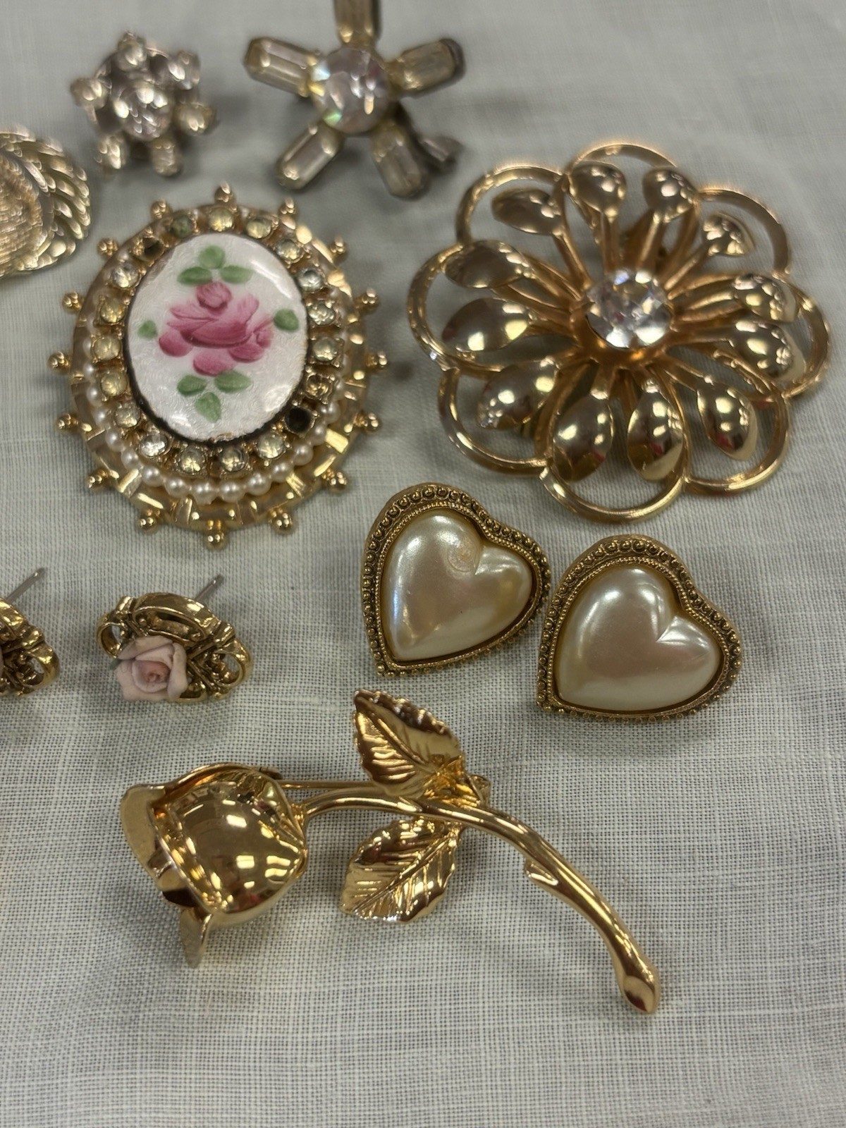 VTG Jewelry Lot Coro Monet 1928 Signed Brooches Earrings Rhinestone Gold Estate