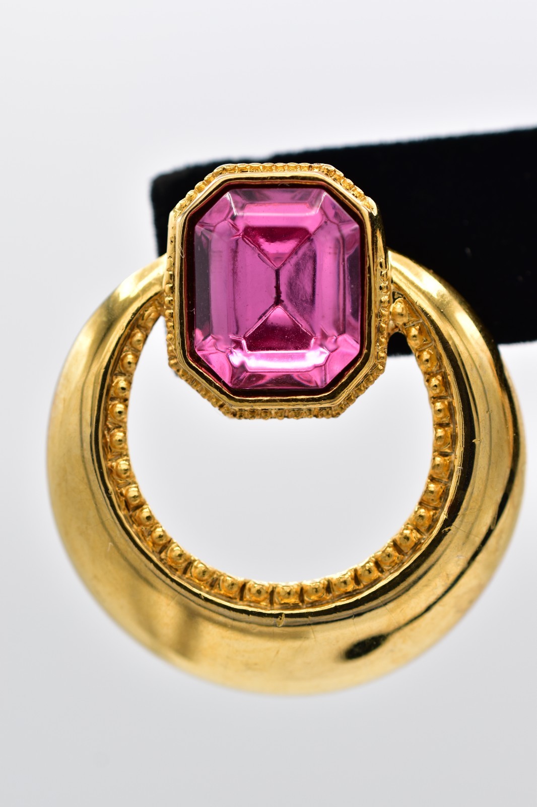 VIntage Pink Baguette Crystal Earrings Drop Dangle Gold Tone Chunky 1980s BinAI