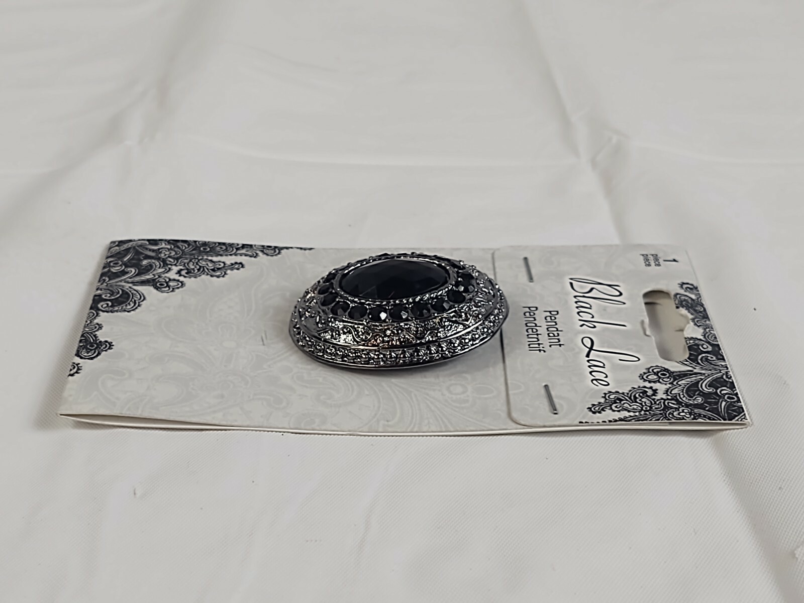 Vtg New Old Stock Black Lace Pendant Women’s Costume Jewelry Metal Black Jewels