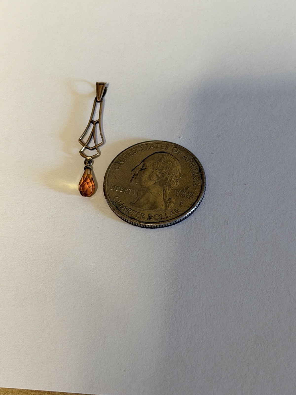 Vintage Circa 1920’s Lavalier, 10 Kt Gold With Citrine Briollete Drop
