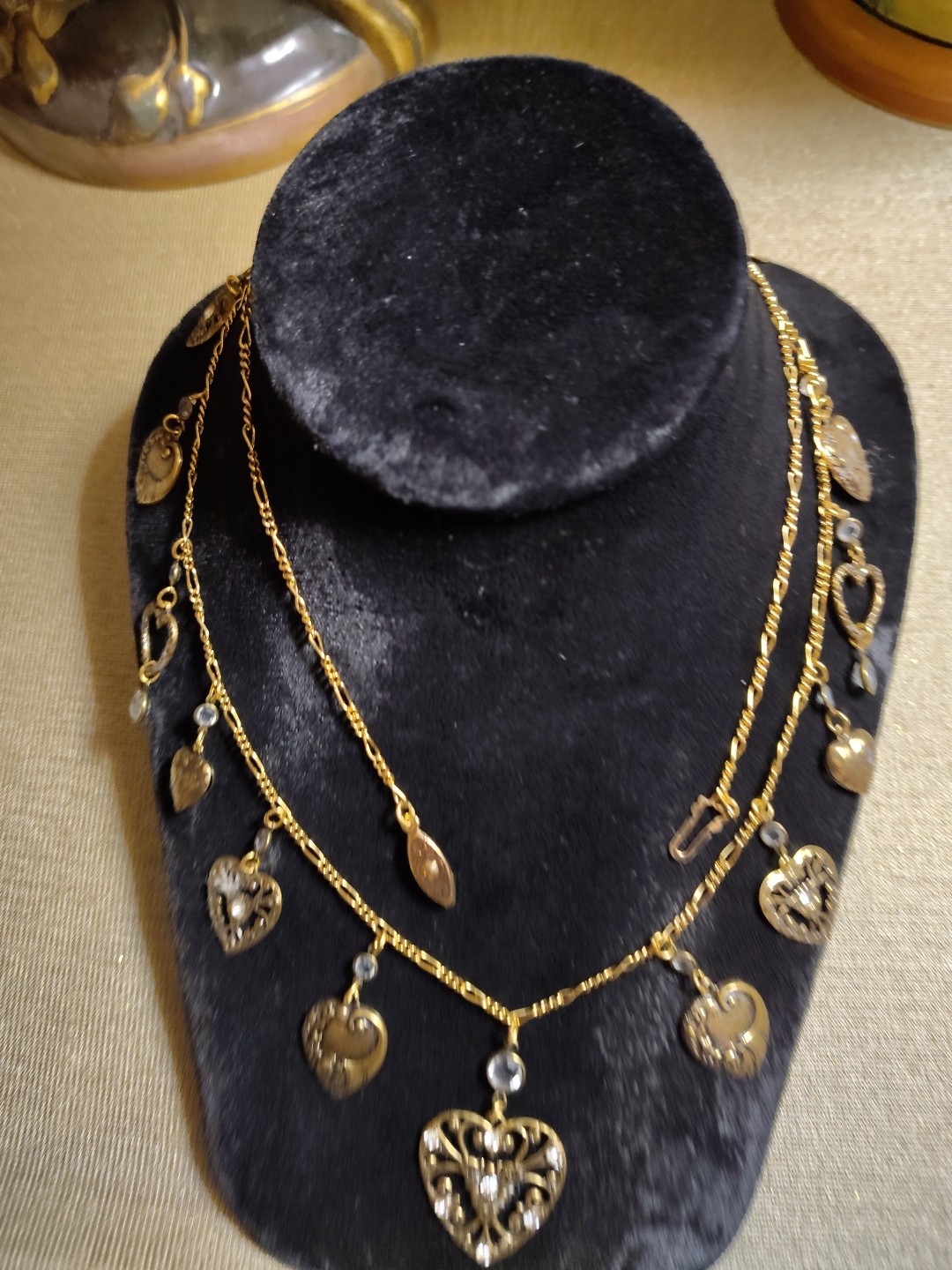 VTG Glass Works Studio Brass Dangles Heat Charms Clear Rhinestones 30″