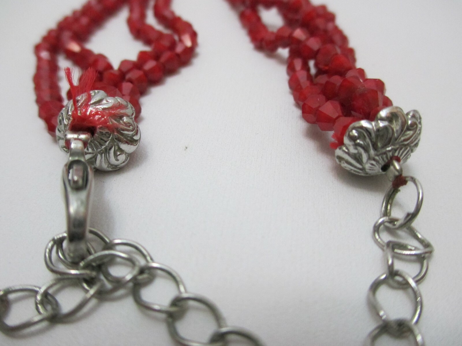 Vintage Choker Princess Necklace Red Faceted Shiny Beads 4 Strands 16″ Long