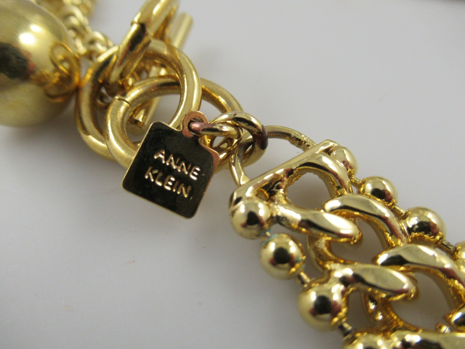 Anne Klein Bright Gold Tone Curb Ball Chain Toggle Necklace 20-1/4″