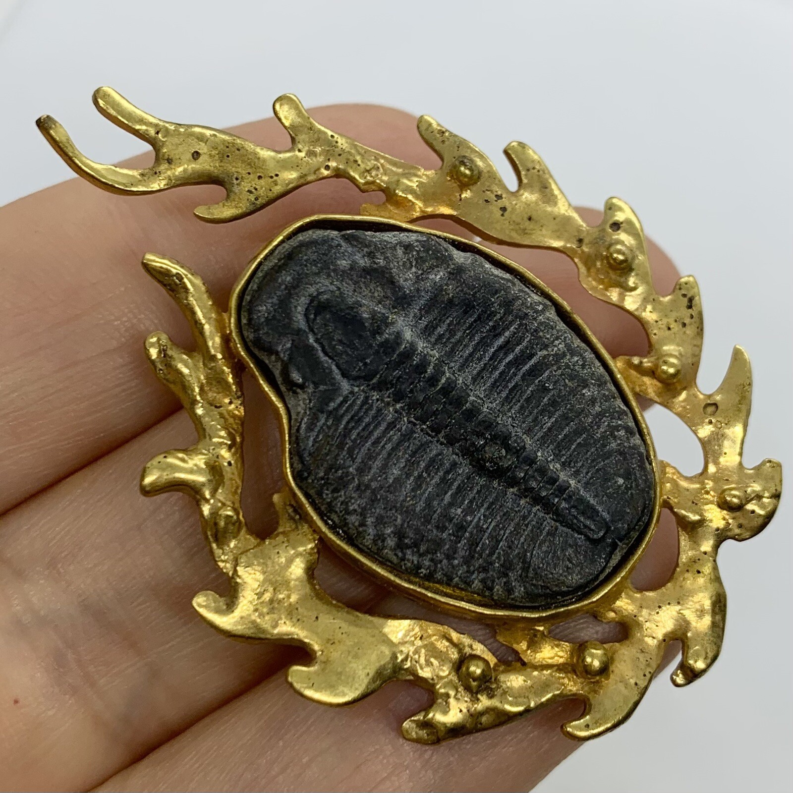 VTG SIGNED STEFANO TANASESCU MEXICO TRILOBITE FOSSIL BRUTALIST RARE BROOCH PIN