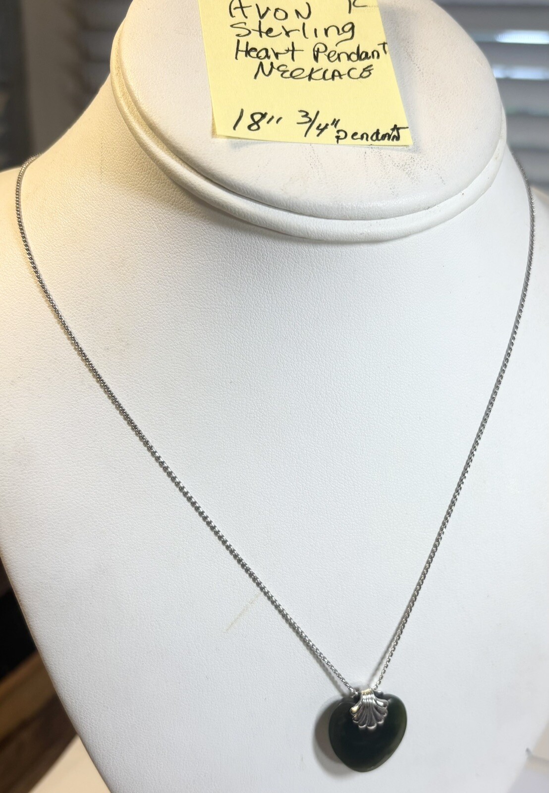 Vintage Avon Sterling Silver Heart Necklace 18” 3/4” Pendant
