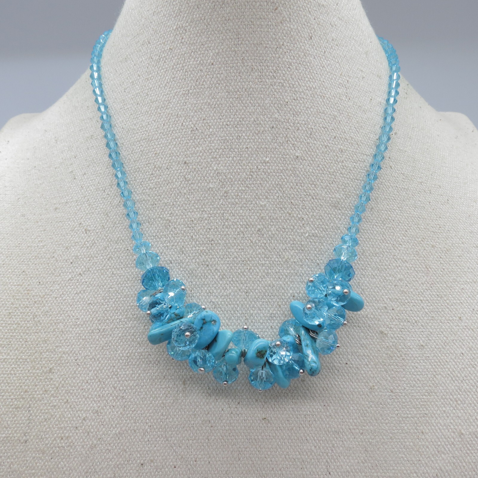 Vintage Blue Faceted Beaded Necklace Dyed Howlite Beads Boho 18″