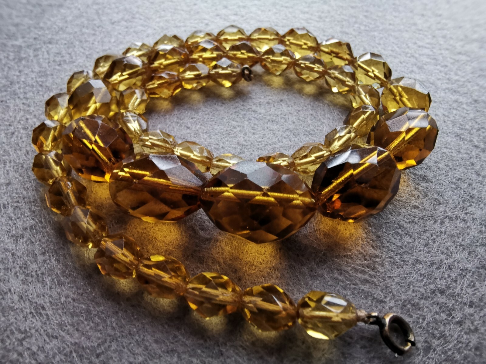 Vintage Art Deco Czech Glass Amber Color Beaded Necklace