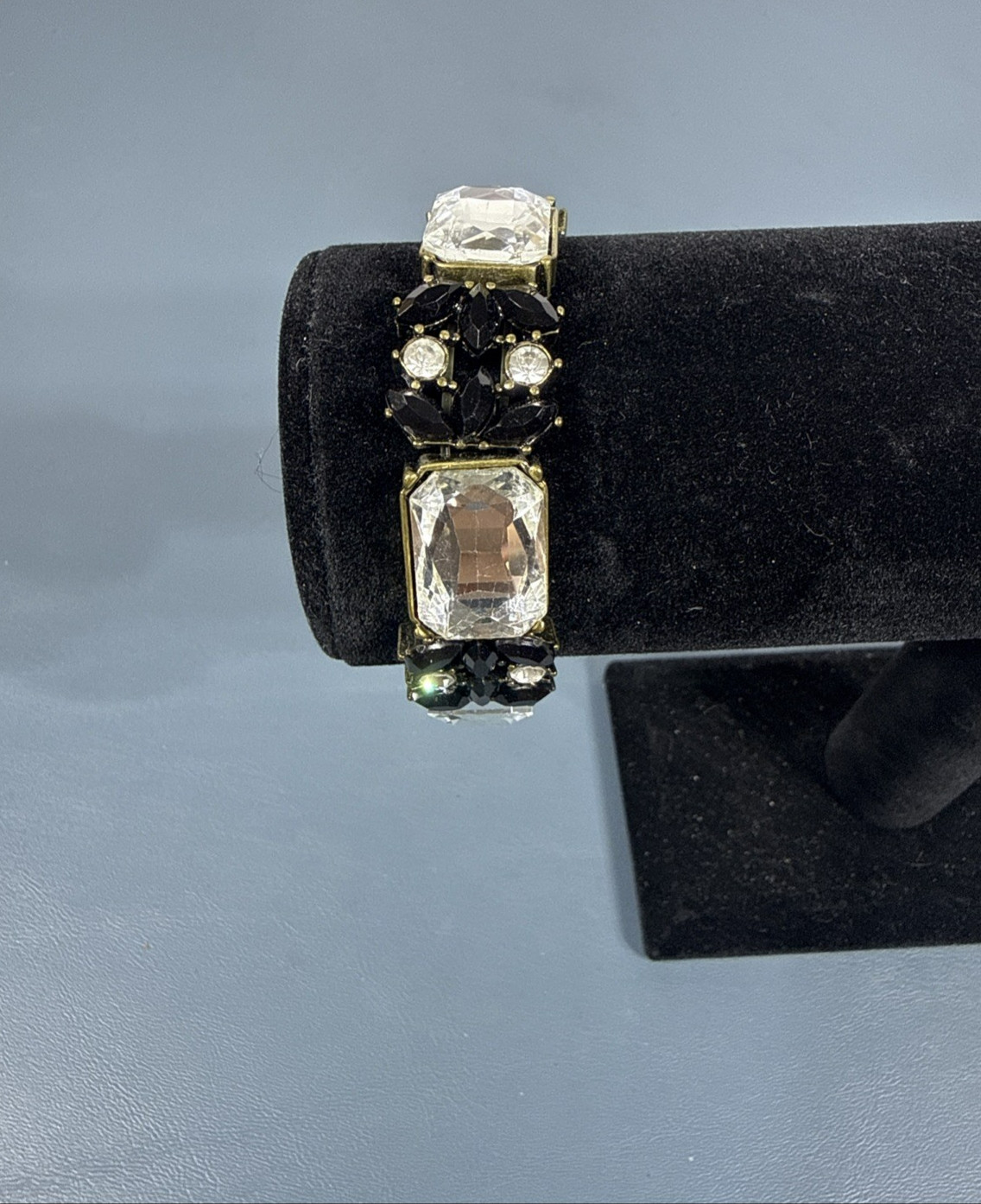 Vintage Black & Clear Rhinestone Stretch Bracelet