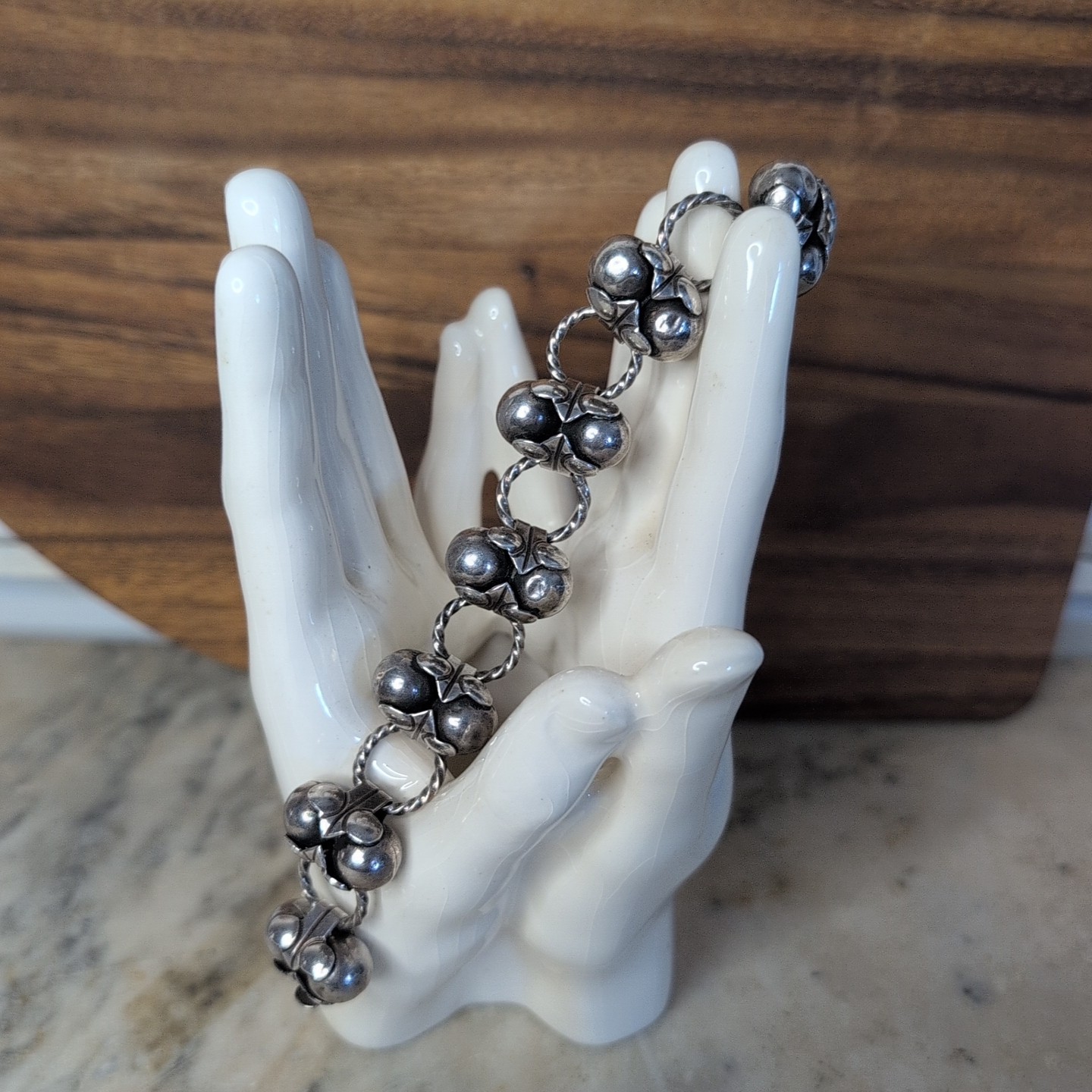 Taxco 980 Silver Mexico Bracelet Link Double Ball Old Pawn Jewelry Los Cocos 36g