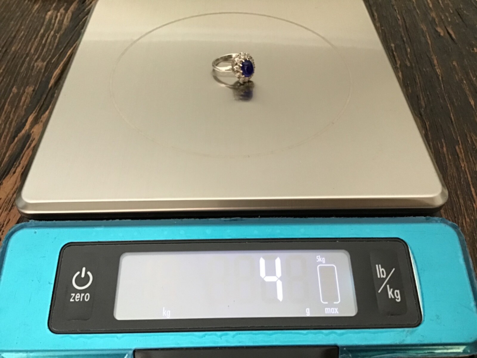 Vintage Sterling Silver 925 Ring With Blue Sapphire and 10 Cz’s Size 6, Weight 4