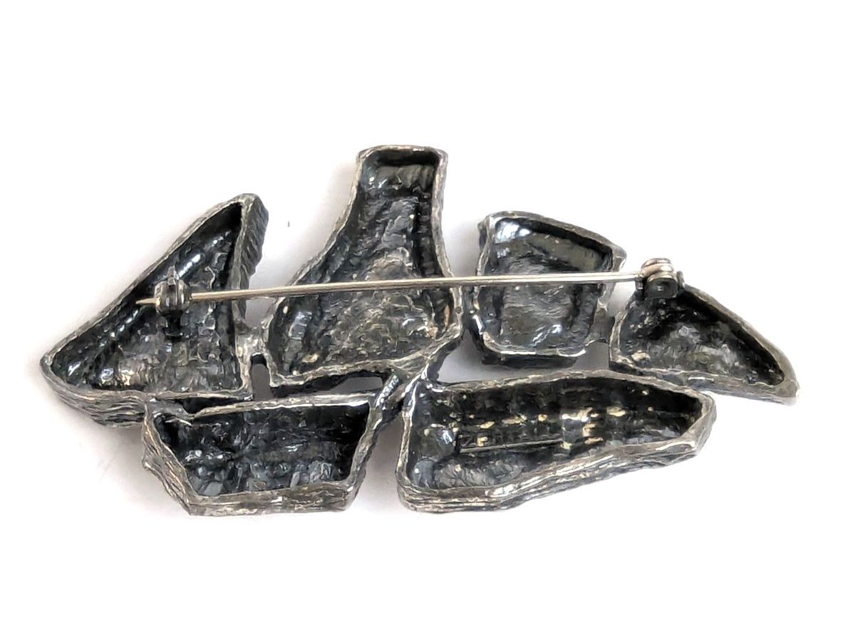Vintage Robert Zentall MCM Brutalist Silver Tone Abstract Brooch Pin 3″ Long